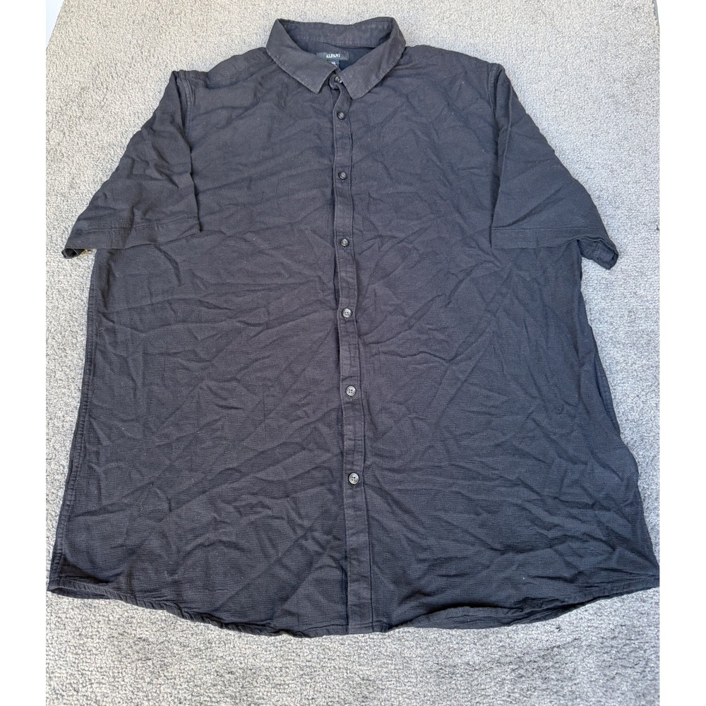 Alfani Mens XXL Black 100% Cotton Short Sleeve Button Down Textured Shirt